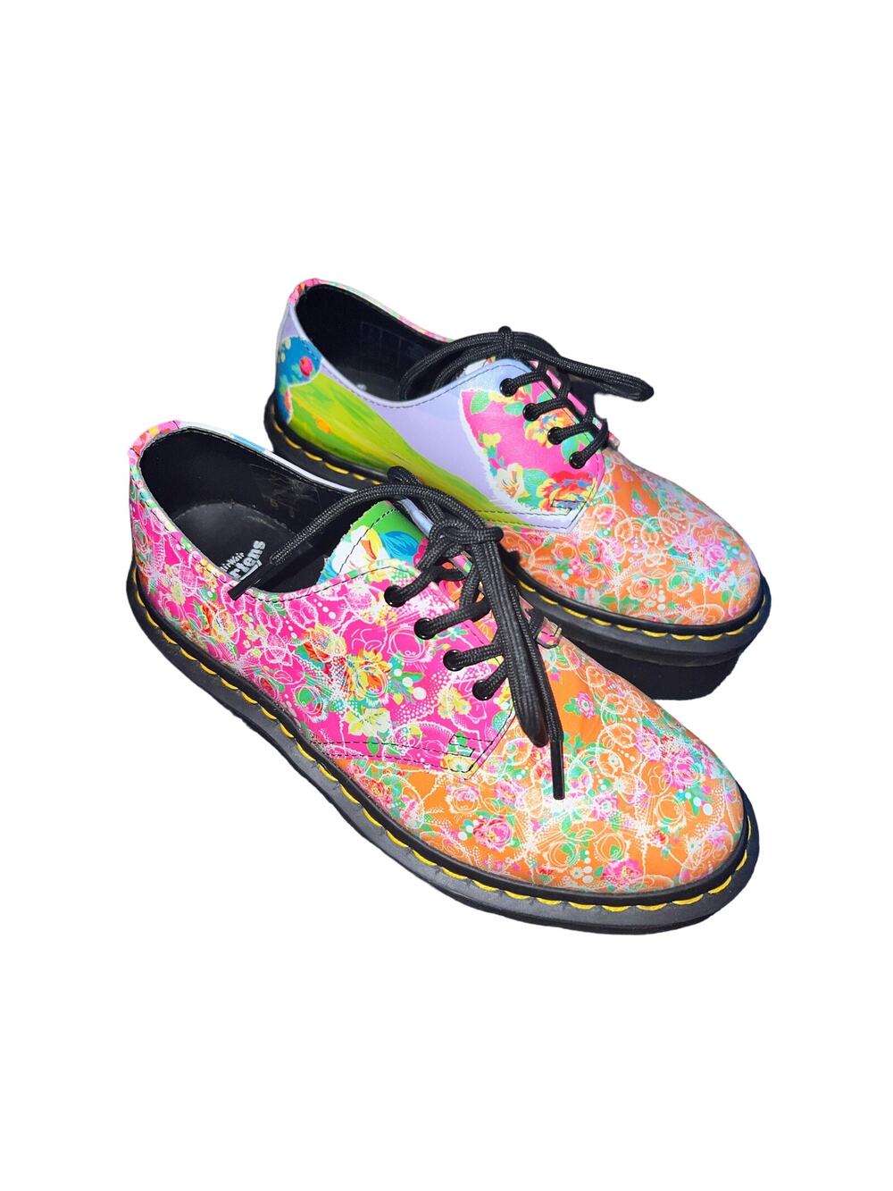 Dr. Martens Smiths Daze Floral Roses Psychedelic Pink Shoes Women's - Sz 7 - O1